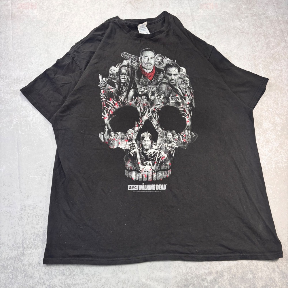 The Walking Dead AMC Skull Cast Graphic T-Shirt Black 2XL Horror TV